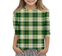 Pulls Adolescents Filles Jour de la Saint Patrick T-shirt Manches 3/4 Pull à Manches Longues pour avec Imprimé Trèfle Col Rond Décontracté Confortable Haut pour Fille, Vert clair (01), 130
