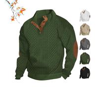 Pulls Cachemire pour Hommes Dudle, Pull Cachemire à 1/4 Bouton pour Hommes, Pull à col Pull Vintage avec Bouton au coude, Pulls à col Polo (Army Green,XL)