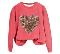 Pulls Caporal Femmes Femme Saint Valentin Bijoux Amour Coeur Imprimé Pull Décontracté Sweat À Capuche Imprimé Col Rond Chemise Femme Pull Sweat Chandails Rouges Pour Femmes Valentin (Hot Pink, M)