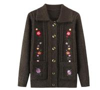 Pulls Cardigan Tricotés pour Personnes Âgées et D'Âge Moyen Pull pour Vieille Dame Pull En Velours Brodé Floral Doublure En Tricot Polaire Épaisse Pulls Jacquard Chaud Manteau Cadeaux pour Gran