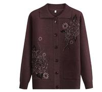 Pulls Cardigan Tricotés pour Personnes Âgées et D'Âge Moyen Pulls pour Femmes Âgées avec Doublure en Velours Veste Jacquard en Tricot Épais Hiver Chaud Costume De Vieille Dame Cadeaux De Gran