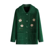 Pulls Cardigan Tricotés pour Personnes Âgées et D'Âge Moyen Pulls pour Femmes Âgées avec Doublure en Velours Veste Jacquard en Tricot Épais Hiver Chaud Costume De Vieille Dame Cadeaux De Gran