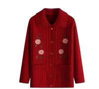 Pulls Cardigan Tricotés pour Personnes Âgées et D'Âge Moyen Pulls pour Femmes Âgées avec Doublure en Velours Veste Jacquard en Tricot Épais Hiver Chaud Costume De Vieille Dame Cadeaux De Gran