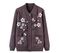 Pulls Cardigan Tricotés pour Personnes D'Âge Moyen et Âgées Costume De Vieille Dame Pull Jacquard Manteau À Revers Hauts À Manches Longues Grandma Wear Vêtements D'Extérieur De Transition Ma