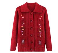 Pulls Cardigan Tricotés pour Personnes D'Âge Moyen et Âgées Pull pour Vieille Dame Pull En Velours Brodé Floral Doublure En Tricot Polaire Épaisse Pulls Jacquard Chaud Manteau Cadeaux pour Gran