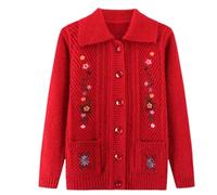 Pulls Cardigan Tricotés pour Personnes D'Âge Moyen et Âgées Pull pour Vieille Dame Pull En Velours Brodé Floral Doublure En Tricot Polaire Épaisse Pulls Jacquard Chaud Manteau Cadeaux pour Gran