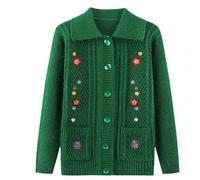 Pulls Cardigan Tricotés pour Personnes D'Âge Moyen et Âgées Pull pour Vieille Dame Pull En Velours Brodé Floral Doublure En Tricot Polaire Épaisse Pulls Jacquard Chaud Manteau Cadeaux pour Gran