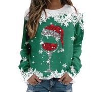 Pulls de Noël appropriés pour femmes, adolescentes, filles, sweat-shirt à manches longues à col rond, chemises de Noël graphiques de renne mignonnes, vert, M