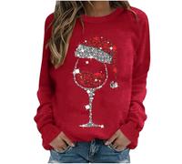 Pulls de Noël pour femmes Paillettes, Pull Femme Rouge Noël Col Rond Manches Longues Pull de Noël Pull de Noël Élégant Manches Longues Festif Pull Long Tenue de Noël Imprimée, rouge, XX-Large
