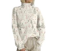Pulls de Noël pour femmes Pulls amusants avec arbre de Noël en tricot col roulé Pulls de fête de Noël Pulls chauds d'hiver Pulls mignons à col haut Tricot festif, beige, M