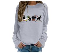 Pulls de Noël Pulls Chat de Noël Sweatshirts Chat Noir Lumières de Noël Chemise Col Rond Pull de Vacances Pull à Manches Longues Chemisier Col Rond Surdimensionné Sweatshirt de Noël Tunique Chemises