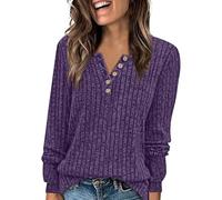 Pulls Décontractés pour Femme Sweatshirt Col en V Haut à Manches Longues Chic et Elegant Léger Sweat en Tricot Tops Vetement Femme Solde Pull Violet Femme L,fa127a