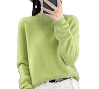 Pulls en Cachemire pour Femmes, Pulls en Cachemire à Manches Longues Et Col Ras du Cou, Pulls Décontractés à Manches Longues, Pulls Amples à Col Ras du Cou en Tricot Uni (Vert - E,XL)