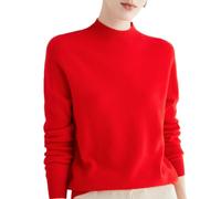 Pulls en Cachemire pour Femmes, Pulls en Cachemire à Manches Longues Et Col Ras du Cou, Pulls Décontractés à Manches Longues, Pulls Amples à Col Ras du Cou en Tricot Uni (Rouge - A,M)