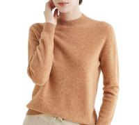 Pulls en Cachemire pour Femmes, Pulls en Cachemire à Manches Longues Et Col Ras du Cou, Pulls Décontractés à Manches Longues, Pulls Amples à Col Ras du Cou en Tricot Uni (Chameau - A,M)