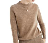 Pulls en Cachemire pour Femmes, Pulls en Cachemire à Manches Longues Et Col Ras du Cou, Pulls Décontractés à Manches Longues, Pulls Amples à Col Ras du Cou en Tricot Uni (Chameau - B,2XL)