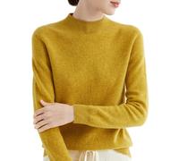 Pulls en Cachemire pour Femmes, Pulls en Cachemire à Manches Longues Et Col Ras du Cou, Pulls Décontractés à Manches Longues, Pulls Amples à Col Ras du Cou en Tricot Uni (Jaune,XL)