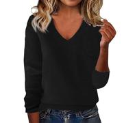 Pulls et gilets pour femme au Royaume-Uni, Pulls en cachemire pour femme, Pull ajusté décontracté avec col en V, Hauts légers à manches longues de couleur unie pour l'automne, Noir , M