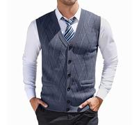 Pulls Et Gilets Tricotés Sans Manche Homme avec bouton Gilet en Laine Gentleman sans Manches col en v Business Débardeurs Hiver Classique Pull-Over Tricoté cardigan Regular Fit avec poche (Grey, L)