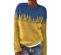 Pulls Fair Isle pour femmes UK Automne Mode Manches longues Doux-toucher Col rond Chaud Décontracté Tricoté Enfile-tête Chandails Pulls Hauts Nouveauté Jacquard Argylee Nordique Fairisle, 3XL