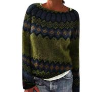 Pulls Fair Isle pour femmes UK Automne Mode Manches longues Doux-toucher Col rond Chaud Décontracté Tricoté Enfile-tête Chandails Pulls Hauts Nouveauté Jacquard Argylee Nordique Fairisle, M