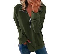 Pulls Femme Fermeture éclair 1/4 Pull Sweatshirts Couleurs Unies Casual Manche Longue Haut Grande Taille Veste de Sport avec Poches Longues Tops Blouse Shirt Streetwear Veste Pluie Femme