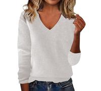 Pulls Femme Manche Longues Col en V Pull Femme Tricot Printemps Et Automne Couleur Pure Pull Hiver Chaud Casual Coupe Ample Pullover sans Capuche Polyvalent Fashion Comfortable Pullover Tops