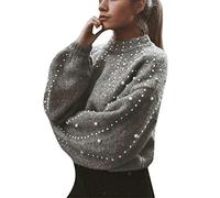Pulls Femme Mode Pullover En Tricot Ample Et Confortable Avec DéCoration De Perles Pull Chic Et Elegant Pull Col Roulé à Manches Longues Hauts Chandail Chaud DéContracté Vetement D'Automne Et D'Hiver