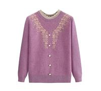 Pulls Femme - Pull en Tricot pour Femme Âgée D'Âge Moyen, Pull Chaud d'automne Et d'hiver pour Grand-Mère, Pull-Over National pour Mère, Violet XL