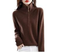 Pulls Femme - Pull Épais À Revers Et Demi-Fermeture Éclair pour Femme, Pull À Manches Longues, Style Rétro, Chaud, Joker, Tricot, Café, S