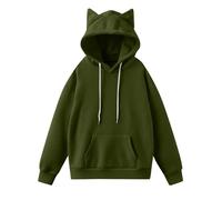 Pulls Femme - Sweats Capuche Oversize Poches Style Oreilles Chat, Capuche Cordon Serrage Couleur Unie, Sport légers Grandes Tailles