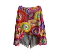 Pulls Femme Vintage Imprimé Floral Bohème Pull Over Tricoté Chic Et Élégant Col Rond Manche Longue Sweater Motif Jacquard Hauts Oversize Casual Vetement 2025 Femme Décontractés