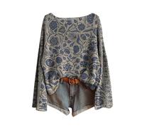 Pulls Femme Vintage Imprimé Floral Bohème Pull Over Tricoté Chic Et Élégant Col Rond Manche Longue Sweater Motif Jacquard Hauts Oversize Casual Vetement 2025 Femme Décontractés