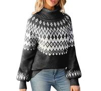 Pulls Femmes Hiver Frontière Européenne Américaine Col Roulé Femmes Pull Ample Rétro Vêtements d'Extérieur Tricotés Pull Femmes, Noir , S