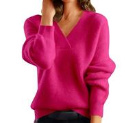 Pulls Femmes Soldes Hiver Pull Poilu Femme Oversized Sweaters for Women Fall Trendy V Neck Lightweight Sweaters Casual Long Sleeve Sweater Pullover Pull Leger Femme Chic Chaud Hot Pink L