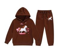 Pulls Filles Sweats à Capuche et Sweatshirts Hiver Chaud Dessin animé Cheval Blanc Imprimé Enfants Pull à Capuche avec Cordon de Serrage Poche Manches Longues Style Ranch