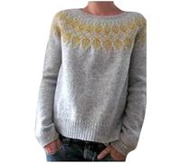 Pulls, Gilets Et Sweats Femme, Pull en Col Rond Femme, Chandail Coupe Classique Col Bas Confortable Rétro Hauts Décontracté Elegant À Manches Longues Pulls Nouveaux Lâche Casual Tricoté
