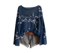 Pulls, Gilets Et Sweats Femme Vintage Imprimé Floral Bohème Pull Over Tricoté Chic Col Rond Manche Longue Sweater À Motif Hauts Oversize Elástique Vetement Femme Basique