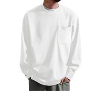 Pulls Hommes Pull à Col Rond Couleur Unie Pull Ample à Manches Longues Grande Taille Mode Décontracté Sportif Maillot de Corps Ourlet Manchettes Musical Sweatshirt, Blanc., XXXXXL