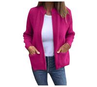 Pulls Légers Poche Couleur Unie Casual Élégant Automne Hiver Femmes Manteaux Légers, Rose chaude., 5X-Large