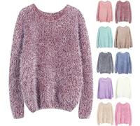 Pulls mohair pour femmes, doux et pelucheux, pull oversize pour femmes, col rond, long pull confortable, sweat-shirt doux, élégant, uni, pull en maille, pull d'hiver, pull en tricot, beige, S
