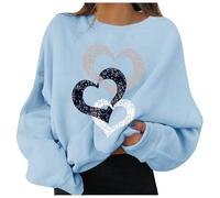 Pulls molletonnés pour femme pour la Saint Valentin, avec impression graphique, col rond, manches longues, sweats à capuche militaire, Bleu #4, XXL
