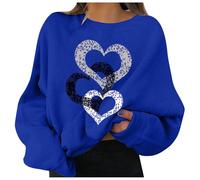 Pulls molletonnés pour femme pour la Saint Valentin, avec impression graphique, col rond, manches longues, sweats à capuche militaire, Bleu #4, L