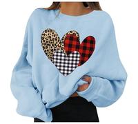 Pulls molletonnés pour femme pour la Saint Valentin, avec impression graphique, col rond, manches longues, sweats à capuche militaire, Bleu #3, M