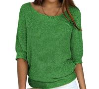 Pulls pour femmes décontractés à col bateau en tricot tunique chemisier unis amples t-shirts tendance à manches 3/4 pull-over, Vert, XL