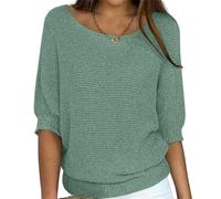 Pulls pour femmes décontractés à col bateau en tricot tunique chemisiers unis amples t-shirts tendance à manches 3/4 pull-over, vert clair, XL