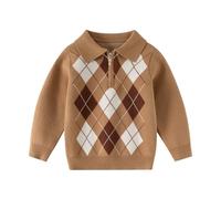 Pulls pour garçons, motif classique, pull en tricot, décontracté, coupe ample, cardigan demi-fermeture éclair, confortable pour l'hiver et l'automne Gilet Garçons Long Grosse Maille (Coffee, 3-4Years)