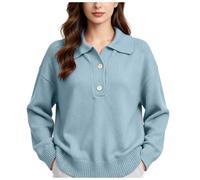 pulls Pull en maille décontracté pour femme, modèle classique, couleur unie avec détails de boutons, manches longues et col rond, idéal pour l'hiver sweatshirt femme sans capuche (Light Blue, XXXL)