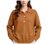 pulls Pull en maille décontracté pour femme, modèle classique, couleur unie avec détails de boutons, manches longues et col rond, idéal pour l'hiver sweatshirt femme sans capuche (Coffee, M)