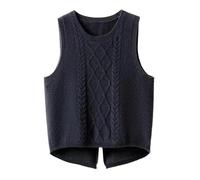 Pulls sans Manche Femme - Automne Et Hiver Gilet Tricoté Torsadé Pull Tricoté sans Manches Gilet Femme Gilet en Laine Débardeur Col Rond pour Femme,Noir,M